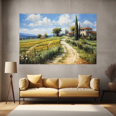 countryside landscape with house painting